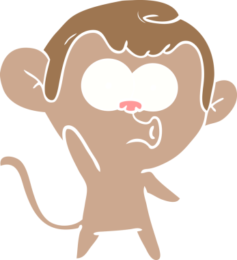 Bir insan tarafından çizilmiş düz renkli çizgi film öten maymun.