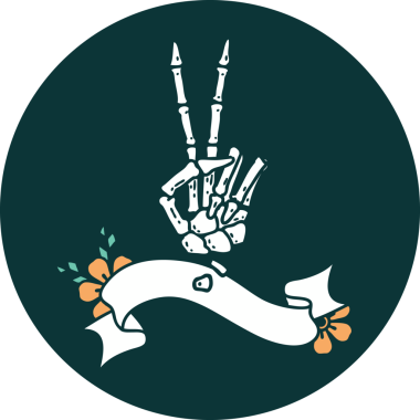 İskelet sancağına sahip dövme stili simgesi Bir insan tarafından çizilmiş barış işareti