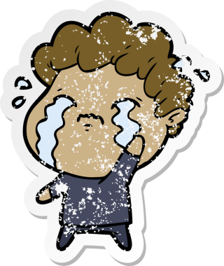 Bir insan tarafından çizilmiş ağlayan bir karikatürcünün sıkıntılı çıkartması.