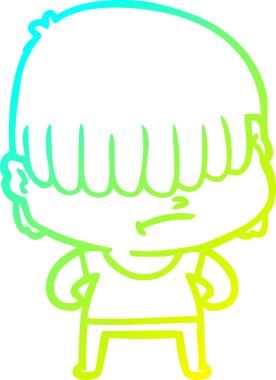 Bir insan tarafından çizilmiş dağınık saçlı bir çizgi film çocuğu çizimi.