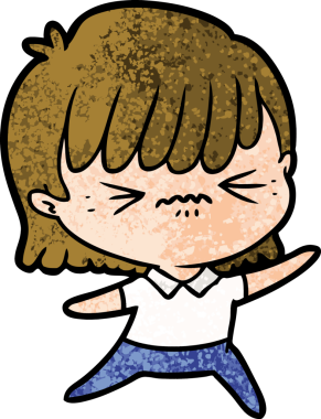 Bir insan tarafından çizilmiş kızgın çizgi film kızı.