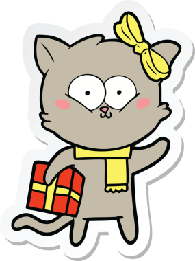 Bir insan tarafından çizilmiş çizgi film kedisinin çıkartması.