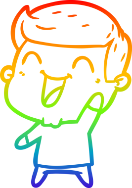 Gökkuşağı gradyan çizgi çizimi bir insan tarafından çizilmiş gülen bir karikatür adam