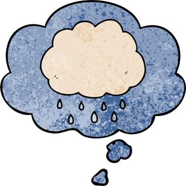 Düşünce baloncuklu çizgi film yağmur bulutu bir insan tarafından çizilmiş grunge desen tarzı