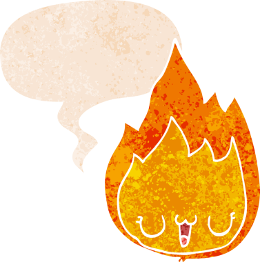 Yüzü konuşma baloncuğu olan çizgi film alevi bir insan tarafından çizilmiş dertli retro desenli.