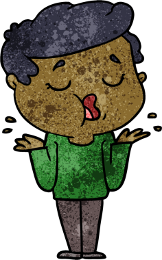 Çizgi filmdeki adam konuşuyor ve bir insan tarafından çizilmiş omuzlarını silkiyor.