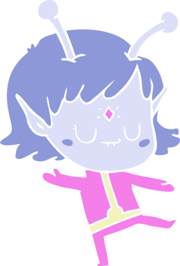 Bir insan tarafından çizilmiş düz renkli uzaylı kız çizgi filmi.