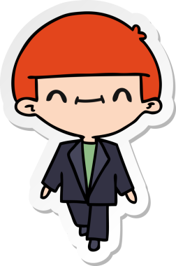 Bir insan tarafından çizilmiş takım elbiseli sevimli kawaii çocuğun serbest sticker karikatürü.