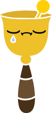 Bir insan tarafından çizilmiş okul çanının düz renkli retro karikatürü