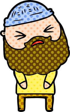 Bir insan tarafından çizilmiş sakallı bir çizgi film adamı.