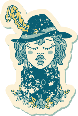 Bir insan tarafından çizilmiş 20 zarlı Retro Dövme Tarzı insan ozanı