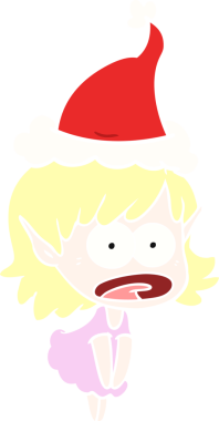 Bir insan tarafından çizilmiş Noel Baba şapkası giyen şok olmuş bir elf kızının el resmi.