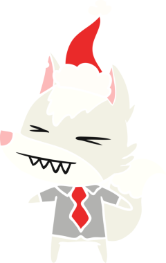 Kızgın kurt patronun eli, bir insan tarafından çizilmiş Noel Baba şapkasının düz renk çizimi.