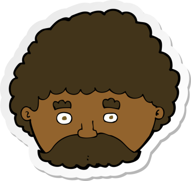 Bir insan tarafından çizilmiş bıyıklı bir karikatürcünün çıkartması.