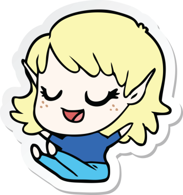 Bir insan tarafından çizilmiş mutlu bir elf kızının çıkartması.