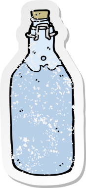 Bir insan tarafından çizilmiş eski tarz bir su şişesinin retro sıkıntılı yapıştırması.