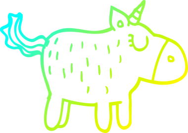 Bir insan tarafından çizilmiş şirin bir tek boynuzlu atın soğuk çizgi çizimi.