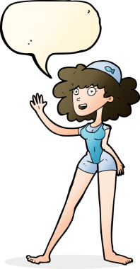 Bir insan tarafından çizilmiş konuşma balonlu bir yüzücü kadın.