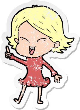 Bir insan tarafından çizilmiş mutlu bir çizgi film kızının sıkıntılı çıkartması.