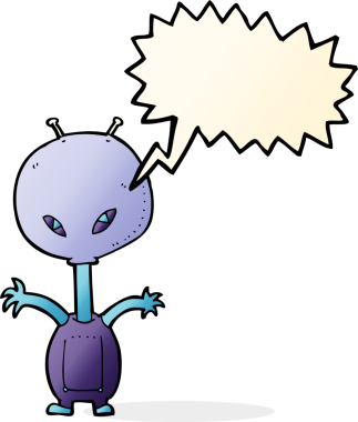 Bir insan tarafından çizilmiş konuşma balonu olan uzay yaratığı çizgi filmi.