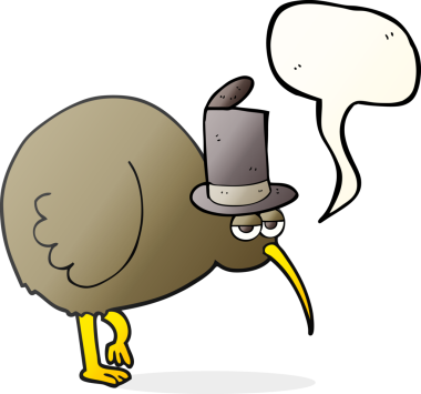 Bir insan tarafından çizilmiş serbest konuşma balonu çizgi filmi kivi kuşu.