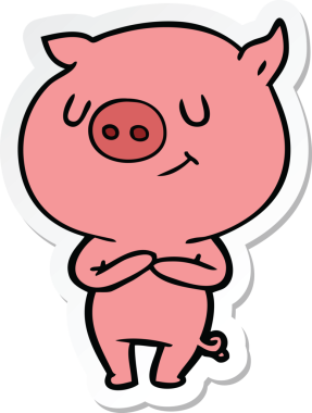 Bir insan tarafından çizilmiş mutlu çizgi film domuzu çıkartması.