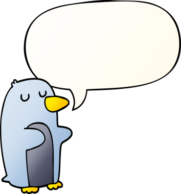 bir insan tarafından çizilmiş düzgün eğimli konuşma baloncuğu olan penguen çizgi filmi