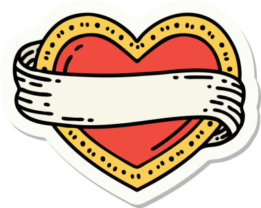 Bir insan tarafından çizilmiş geleneksel bir kalp ve bayrak stili dövme çıkartması.