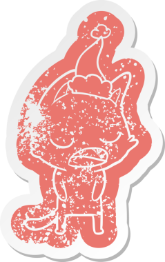 Konuşan kedi çizgi filmi. Bir insan tarafından çizilmiş Noel Baba şapkası.