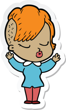 Çizgi film çıkartması. Bir insan tarafından çizilmiş güzel hippi kız.