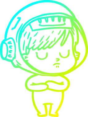 Bir insan tarafından çizilmiş soğuk gradyan çizgili astronot kadın çizimi.