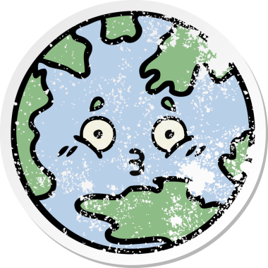 Bir insan tarafından çizilmiş şirin bir karikatür gezegeninin sıkıntılı çıkartması.