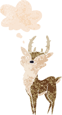 Düşünce baloncuğu ile çizgi film mutlu geyik grunge sıkıntılı retro dokuma tarzı bir insan tarafından çizilmiş