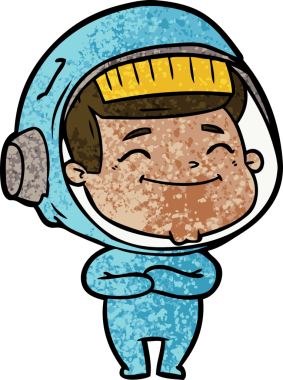 Bir insan tarafından çizilmiş mutlu astronot çizgi filmi.