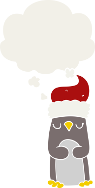 Düşünce baloncuğu olan bir insan tarafından çizilmiş karikatür pengueni.