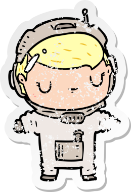 Bir insan tarafından çizilmiş karikatür astronotunun sıkıntılı çıkartması