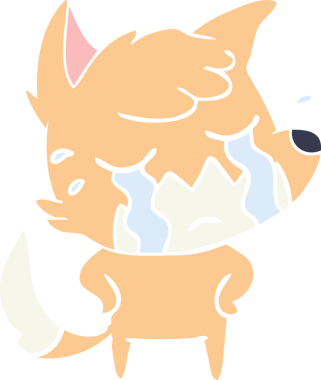 Bir insan tarafından çizilmiş ağlayan tilki düz renkli çizgi film