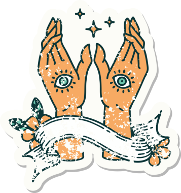Bir insan tarafından çizilmiş mistik el sancağıyla eski bir etiket.