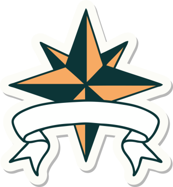 Bir insan tarafından çizilmiş bir yıldızın pankartına sahip dövme stili.