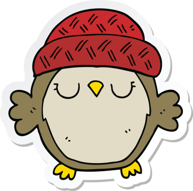 Bir insan tarafından çizilmiş şapkalı şirin bir baykuşun çıkartması.