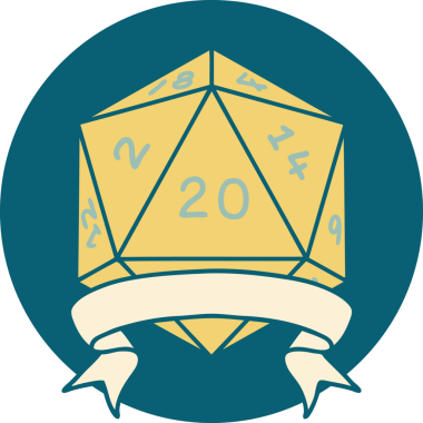 Retro Dövme Biçimi Doğal 20 kritik vuruş D20 zar bir insan tarafından çizildi