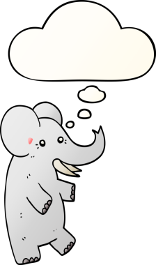 Bir insan tarafından çizilmiş, düşünce baloncuklu çizgi film fili.