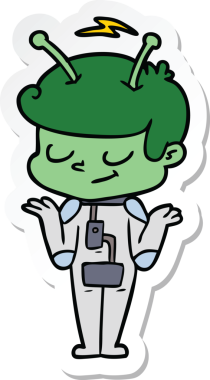 Bir insan tarafından çizilmiş dost canlısı bir uzay adamının çıkartması.