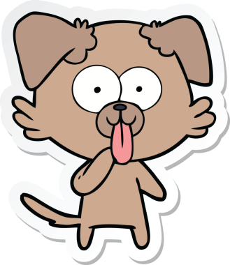 Bir insan tarafından çizilmiş dili olan çizgi film köpeğinin çıkartması.