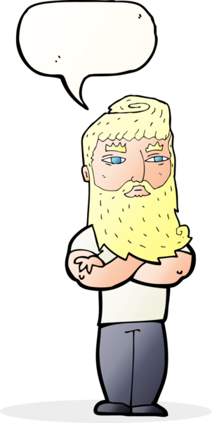 Bir insan tarafından çizilmiş sakallı ciddi bir çizgi film karakteri.