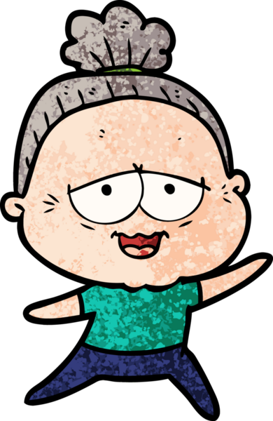 Bir insan tarafından çizilmiş mutlu yaşlı kadın çizgi filmi.