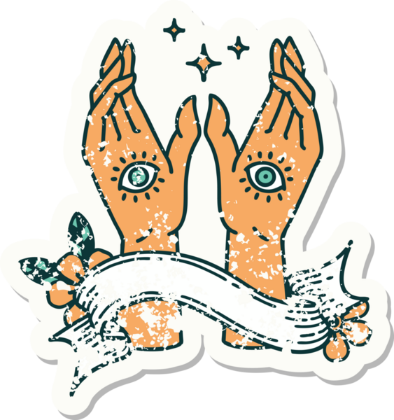 Bir insan tarafından çizilmiş mistik el sancağıyla eski bir etiket.