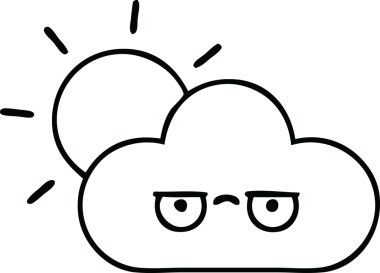 Bir insan tarafından çizilmiş güneş ve bulut çizimi.