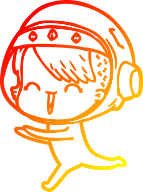 Bir insan tarafından çizilmiş mutlu bir uzay kızının sıcak çizgi çizimi