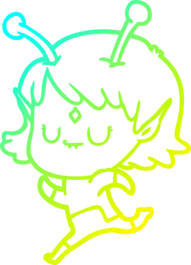 Bir insan tarafından çizilmiş bir uzaylı kız çizgi filmi.